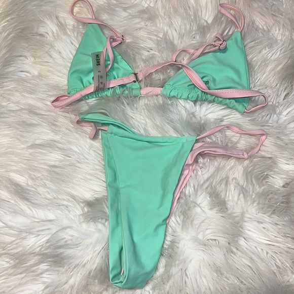 Green & Pink Colorblock Bikini Set Size Small - Picture 4 of 4